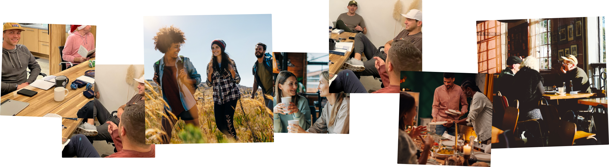 Snapshots of Search staff and friends in conversation over the years